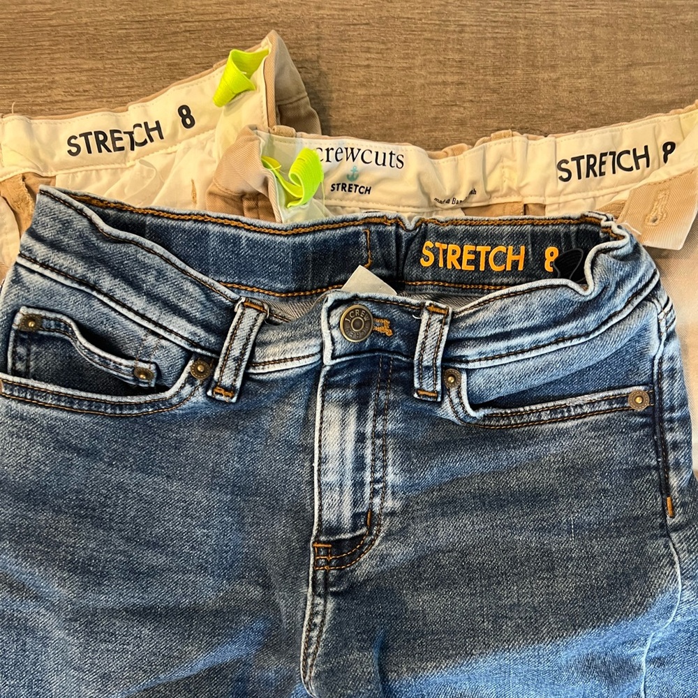 Bundle of Crewcuts Boys size 8 pants (2 stretch Chinos and 1 Jeans)